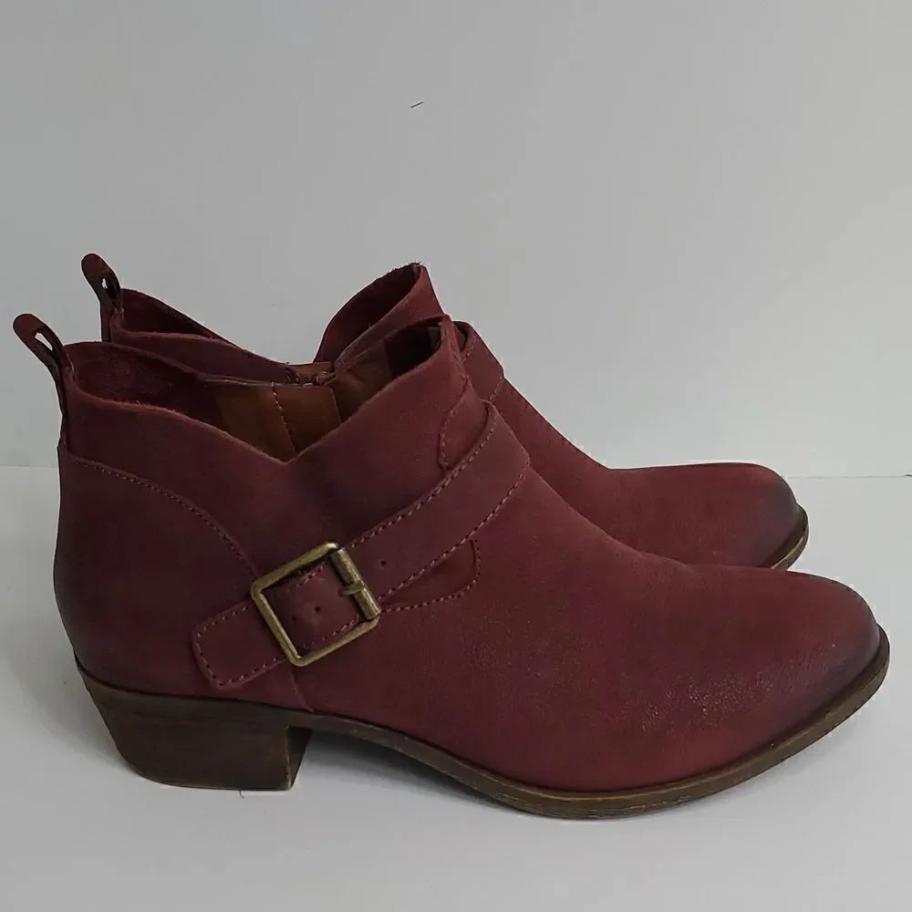 Lucky Brand LK-Boomer Leather Ankle Bootie Ruby Wine Size 7.5 M